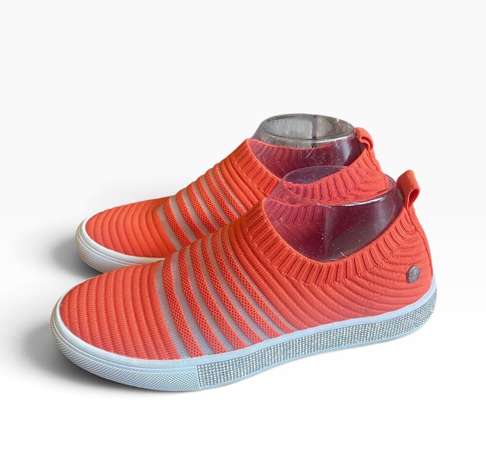 Bernie Mev Coral Orange Knit Rhinestone Slip On Sneakers Women EU 40 US 9-9.5